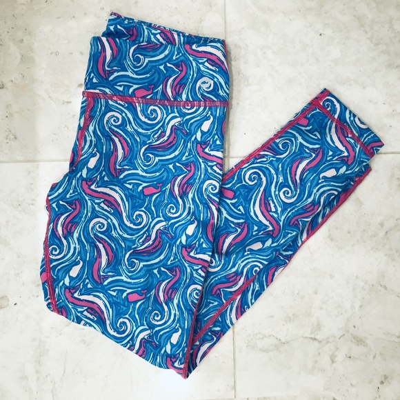 VINEYARD VINES {Girl M} Swirly Seahorse Leggings Pink Blue - Picture 1 of 4